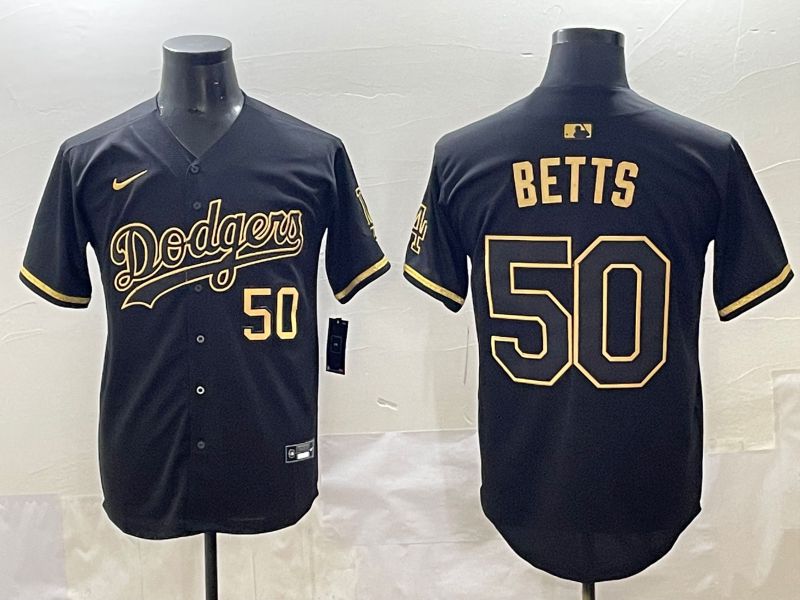 Men 2025 Los Angeles Dodgers #50 Betts Black Gold Five generations Nike MLB Jersey style 6->los angeles dodgers->MLB Jersey